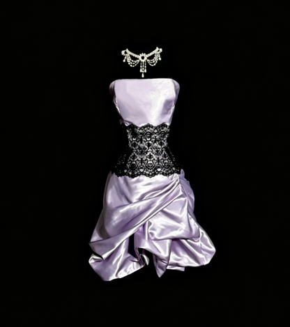 Robe de Cocktail Trapèze Chic sans Bretelles en Satin, Robe de Bal de Fin d'Année, Robe d'Anniversaire Violette en Dentelle ES07133