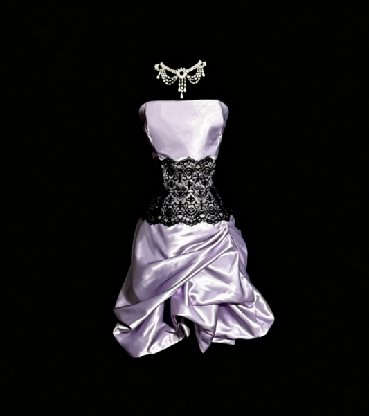 Chic Strapless A-Line Cocktail Dress Satin Graduation Party Dress Lace Purple Birthday Dress ES07133