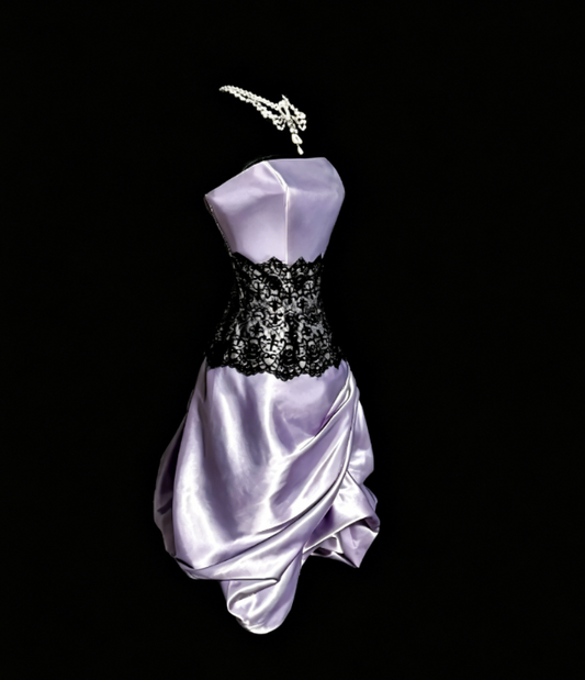 Chic Strapless A-Line Cocktail Dress Satin Graduation Party Dress Lace Purple Birthday Dress ES07133