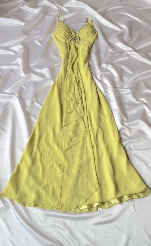 Robe de cocktail chic fourreau à fines bretelles en mousseline Robe de fête de remise des diplômes Robe d'anniversaire jaune ES07134