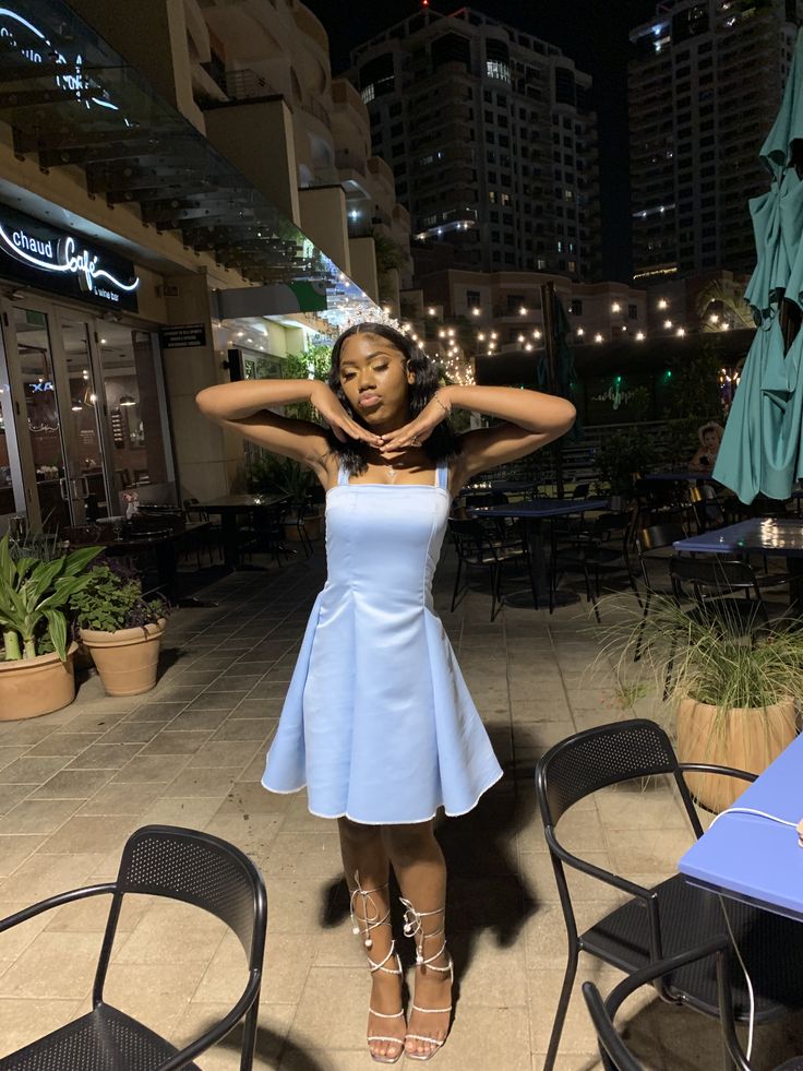 Chic Straps A-line Cocktail Dress Satin Graduation Party Dress Blue Birthday Dress ES07137