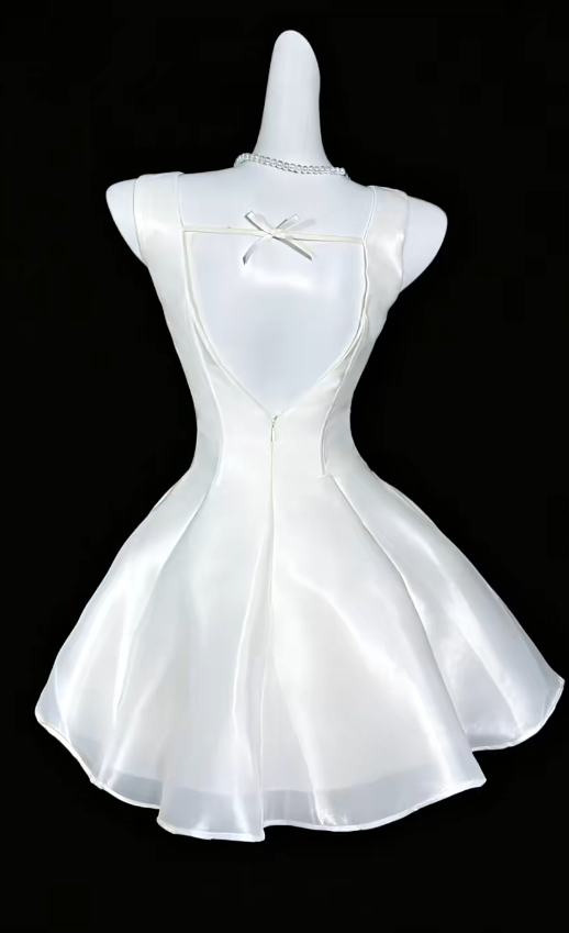 Cute Spaghetti Straps Birthday Outfit A-Line Chiffon Summer Dress White Party Dress ES07142