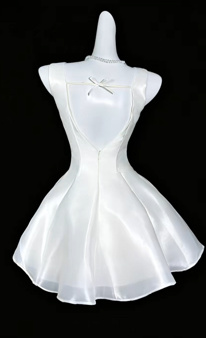 Cute Spaghetti Straps Birthday Outfit A-Line Chiffon Summer Dress White Party Dress ES07142