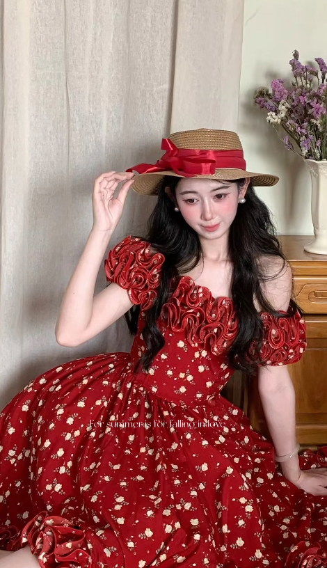 Jolie Robe d'Anniversaire Épaules Dénudées, Robe d'Été en Satin Coupe A, Robe de Soirée Bordeaux ES07230