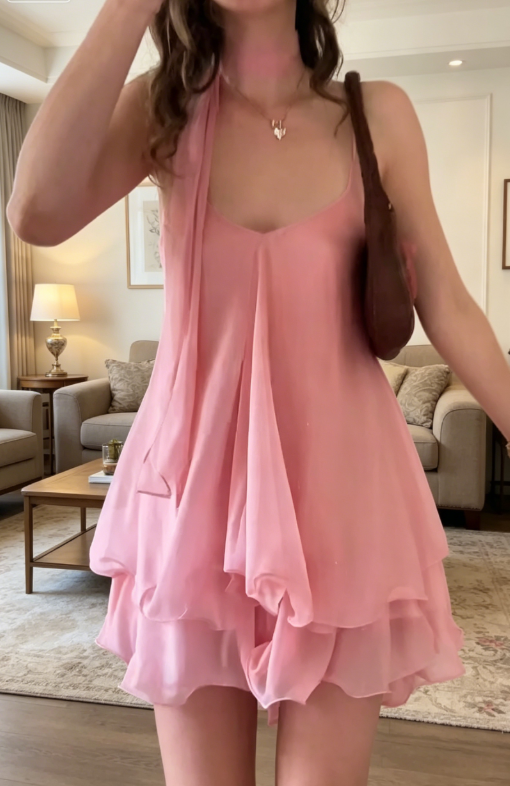 Sexy Spaghetti Straps Sheath Cocktail Dress Chiffon Graduation Party Dress Pink Birthday Dress ES07245
