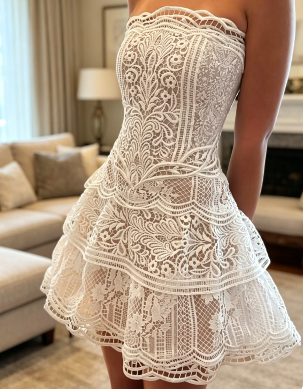 Sexy Strapless Birthday Dress A-Line Lace Homecoming Dress White Party –  EvaFashionDress