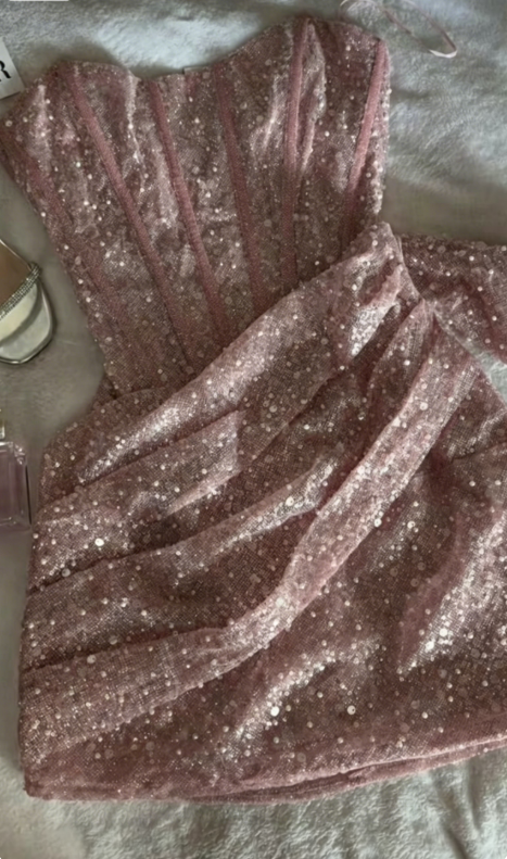 Chic Sweetheart Birthday Dress Sheath Tulle Sequins Homecoming Dress Pink Party Dress ES07255