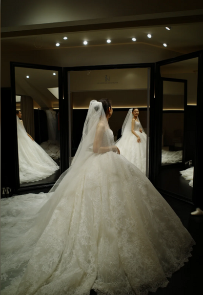 Robe de mariée trapèze modeste avec dentelle EW04754