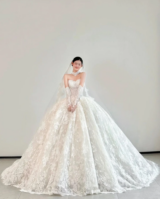 Timeless Sweetheart A-Line  Wedding Dress Lace Bridal Gowns Sleeveless White Birdal Dress EW04759