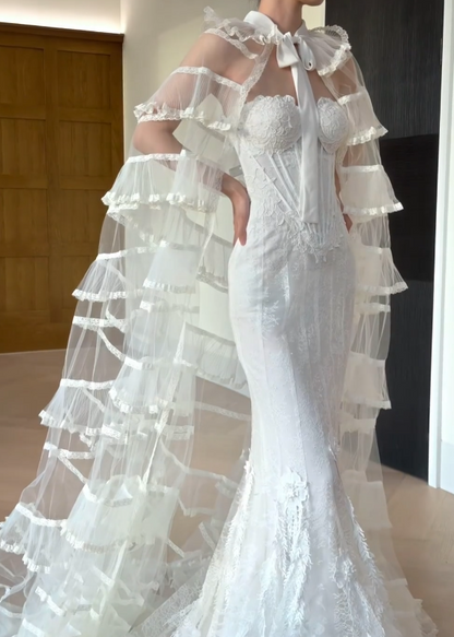Robe de mariée sirène intemporelle en dentelle, sans manches, blanche, EW04760