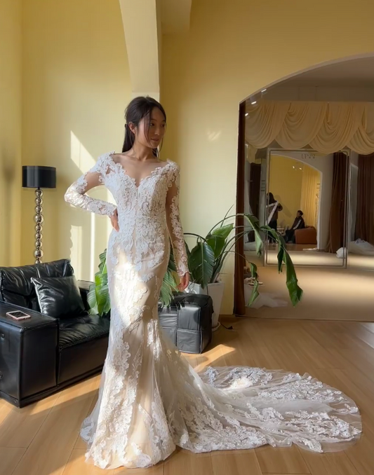 Timeless Sweetheart Mermaid Wedding Dress Appliques Lace Bridal Gowns White Birdal Dress EW04761