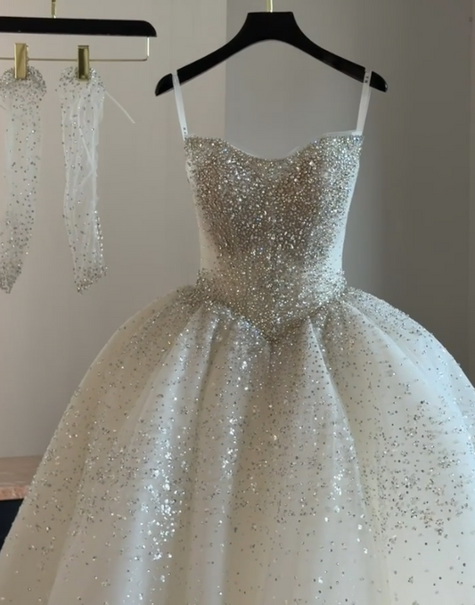 Timeless Strapless A-Line Wedding Dress Tulle Bridal Gowns White Birdal Dress EW04773