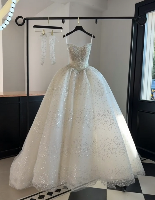 Timeless Strapless A-Line Wedding Dress Tulle Bridal Gowns White Birdal Dress EW04773