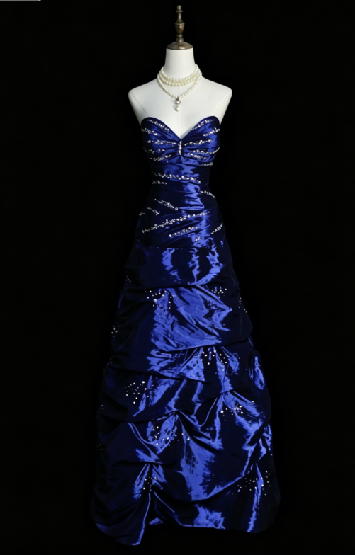 Chic Navy Blue Prom Dress Sheath Sweetheart Satin Long Evening Dress EW04782