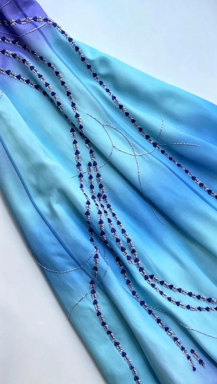 Chic Blue Prom Dress Spaghetti Straps Sheath Beaded Chiffon Long Evening Dress EW04786