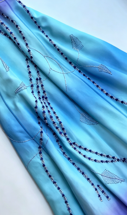 Chic Blue Prom Dress Spaghetti Straps Sheath Beaded Chiffon Long Evening Dress EW04786