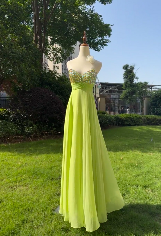 Chic Green Prom Dress Sheath Sweetheart Chiffon Long Evening Dress EW04787