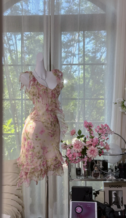 Wunderschönes kurzes Blumen-Geburtstagskleid Etuikleid aus Chiffon für Partys EW04797