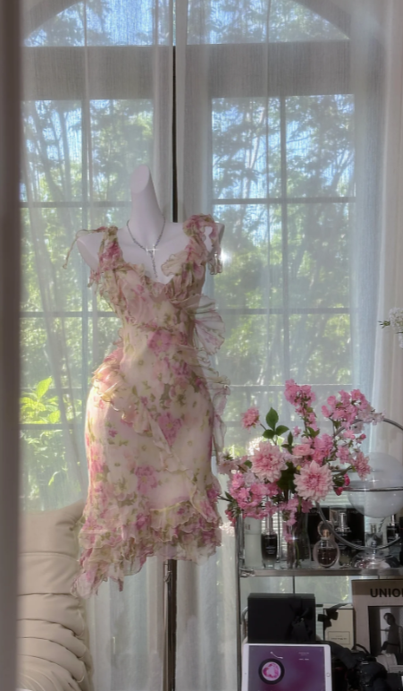 Wunderschönes kurzes Blumen-Geburtstagskleid Etuikleid aus Chiffon für Partys EW04797