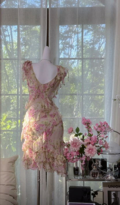 Wunderschönes kurzes Blumen-Geburtstagskleid Etuikleid aus Chiffon für Partys EW04797