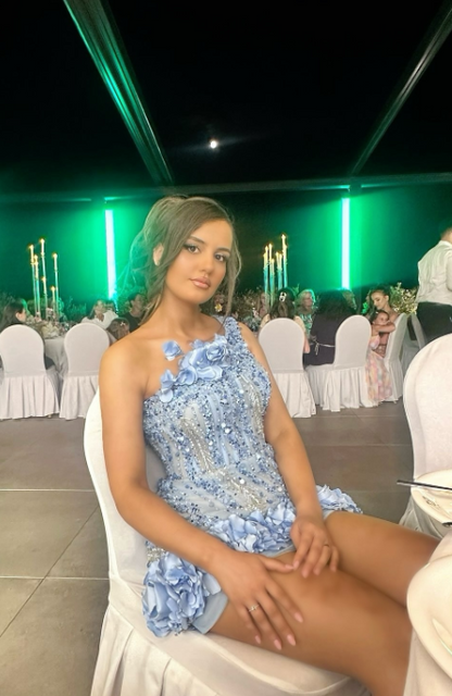 Gorgeous Blue Short Prom Dress One-shoulder Beaded Birthday Dress Tulle Appliques Party Dress EW04799