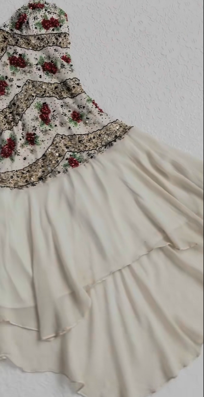 Robe de soirée courte vintage abricot à bretelles fines en mousseline de soie, robe d'anniversaire fourreau perlée EW04801