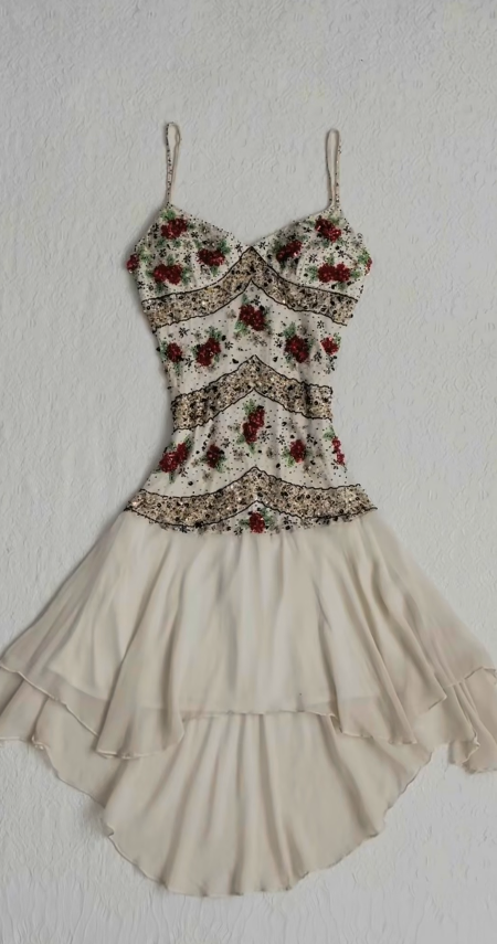 Kurzes Vintage-Cocktailkleid in Aprikose mit Spaghettiträgern, Chiffon, Etuikleid, Perlenbesetztes Partykleid EW04801