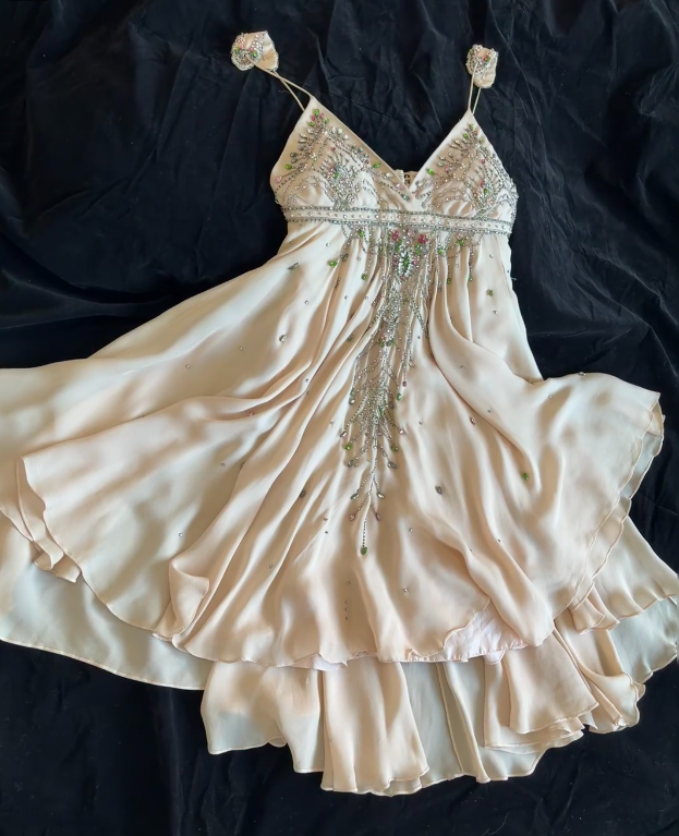 Robe de Soirée Courte Vintage Abricot Bretelles Fines Mousseline Robe d'Anniversaire Fourreau Perlé Robe de Fête EW04802
