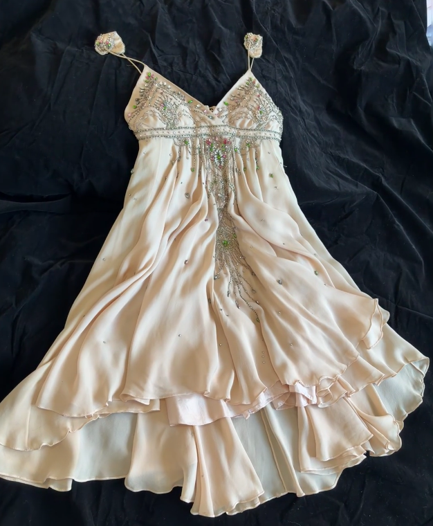 Robe de Soirée Courte Vintage Abricot Bretelles Fines Mousseline Robe d'Anniversaire Fourreau Perlé Robe de Fête EW04802