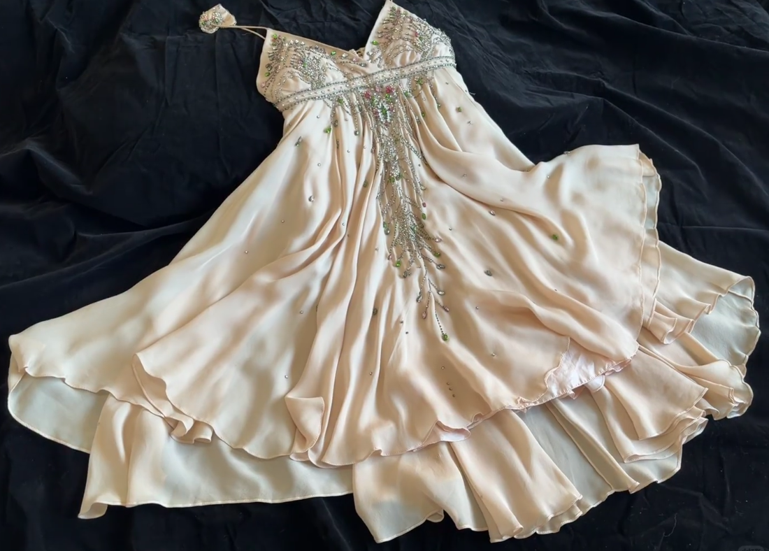 Robe de Soirée Courte Vintage Abricot Bretelles Fines Mousseline Robe d'Anniversaire Fourreau Perlé Robe de Fête EW04802