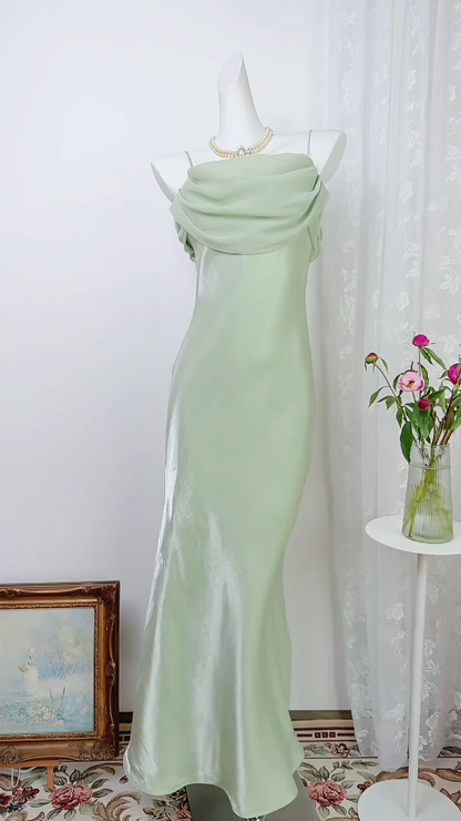 Robe de bal rose vintage à bretelles spaghetti, robe fourreau pour invitée de mariage, longue robe de soirée en mousseline EW04808