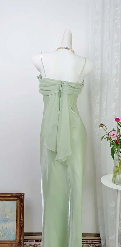 Robe de bal rose vintage à bretelles spaghetti, robe fourreau pour invitée de mariage, longue robe de soirée en mousseline EW04808