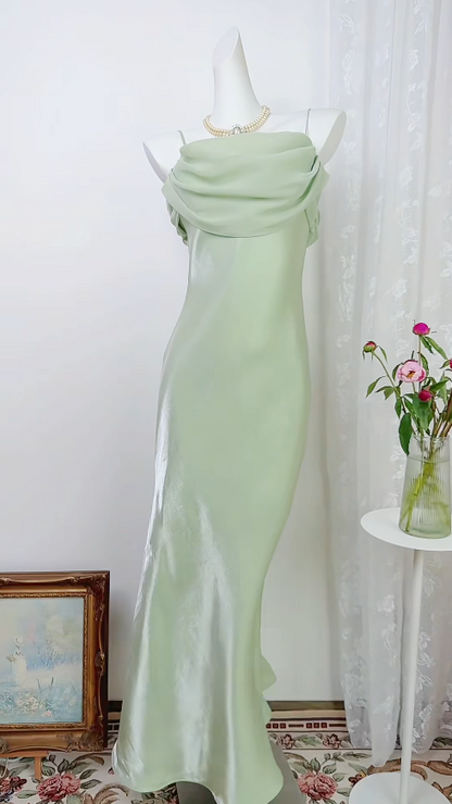 Robe de bal rose vintage à bretelles spaghetti, robe fourreau pour invitée de mariage, longue robe de soirée en mousseline EW04808