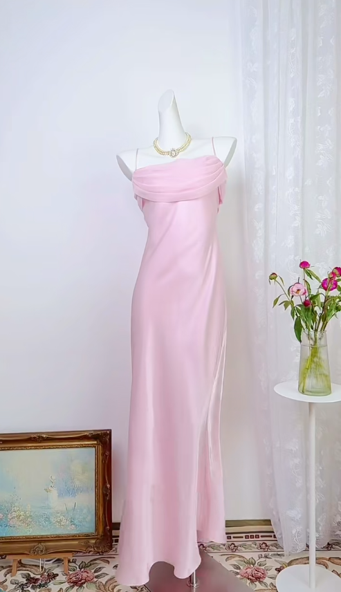 Vintage pinkes Ballkleid Spaghettiträger Etuikleid für Hochzeitsgäste Chiffon langes Abendkleid EW04808