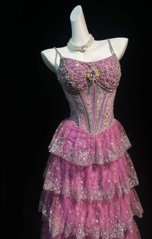Vintage Pink Prom Dress Spaghetti Straps A-Line Dress Tulle Long Evening Dress  EW04809