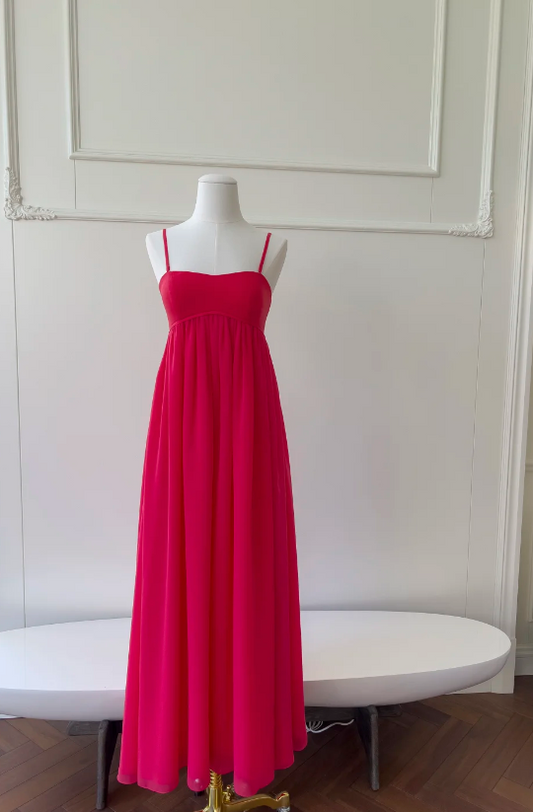 Chic Red Wedding Guest Dress Spaghetti Straps Sheath Chiffon Long Evening Dress    EW04812