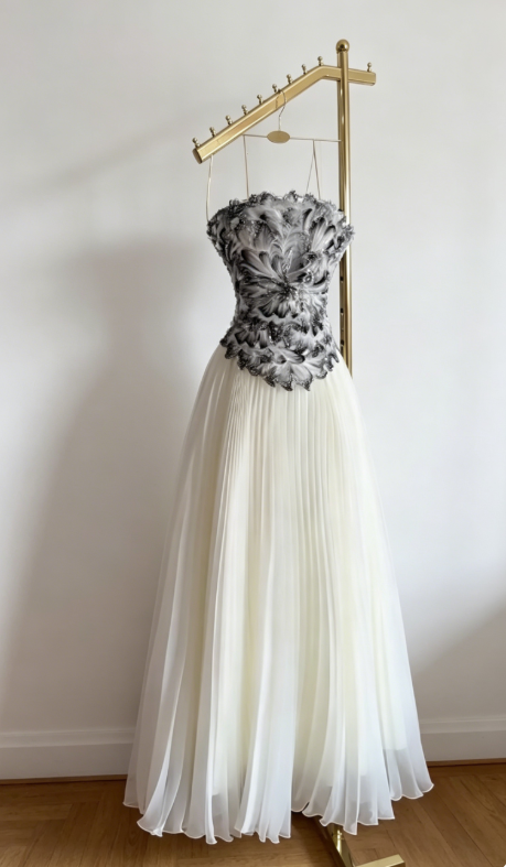 Elegantes trägerloses A-Linien-Tüll-Abendkleid mit Perlen Weißes Ballkleid EW04819