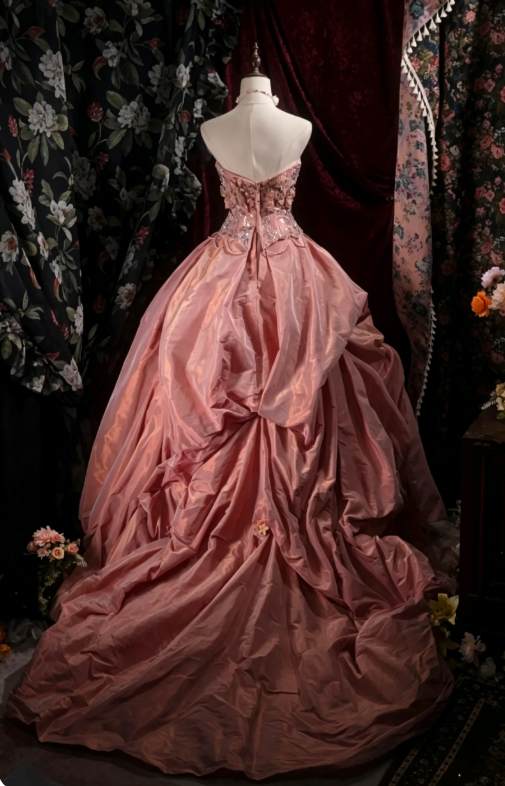 Elegantes Spaghettiträger-Ballkleid Quinceanera Satin-Applikationen Geburtstagskleid Rosa Sweet 16 Kleid EW04825