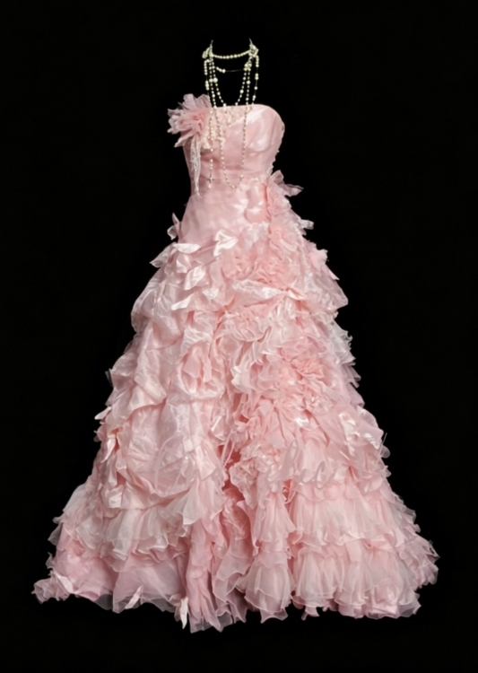 Classy Strapless Ball Gown Quinceanera Dress Tulle Appliques Birthday Dress Pink Sweet 16 Dress EW04830