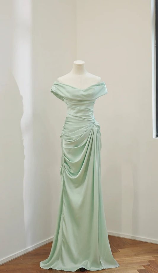 Superbe robe de soirée longue en satin fuchsia, style sirène, sans bretelles, ED02613