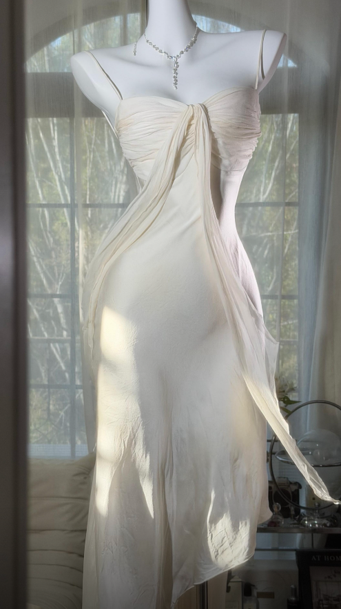 Chic Light Champagne Party Dress Spaghetti Straps Sheath Chiffon Long Evening Dress EW0669