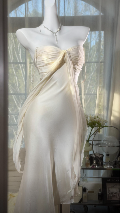 Chic Light Champagne Party Dress Spaghetti Straps Sheath Chiffon Long Evening Dress EW0669