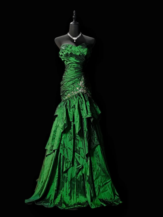 Elegant Sheath Strapless Satin Long Evening Dress  Green Prom Dress EW0684
