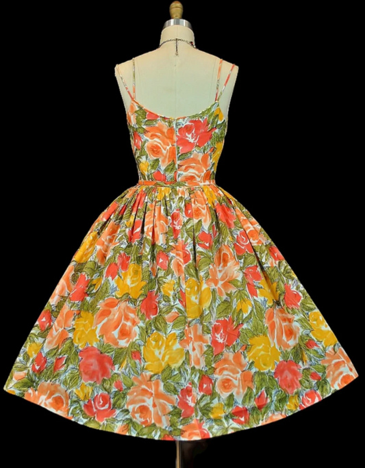 Vintage  Spaghetti Straps A-Line Formal Dresses，Sweet Floral Birthday Dresses, Sleeveless Homecoming Dresses EW068