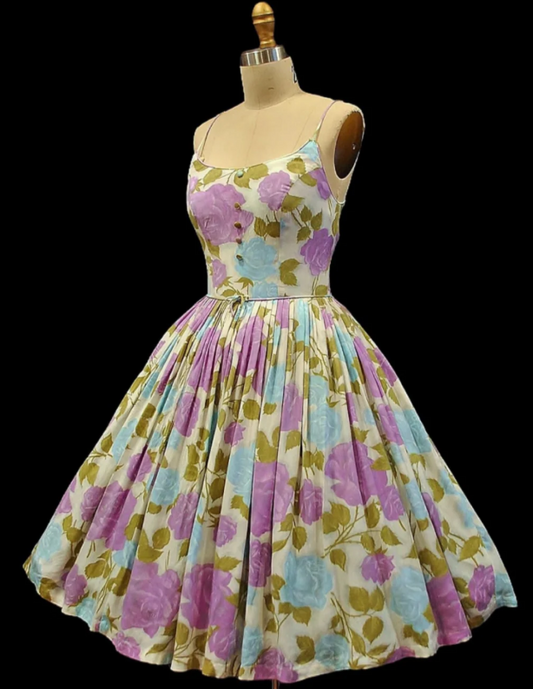 Vintage  Spaghetti Straps A-Line Formal Dresses，Sweet Floral Birthday Dresses, Sleeveless Homecoming Dresses EW069