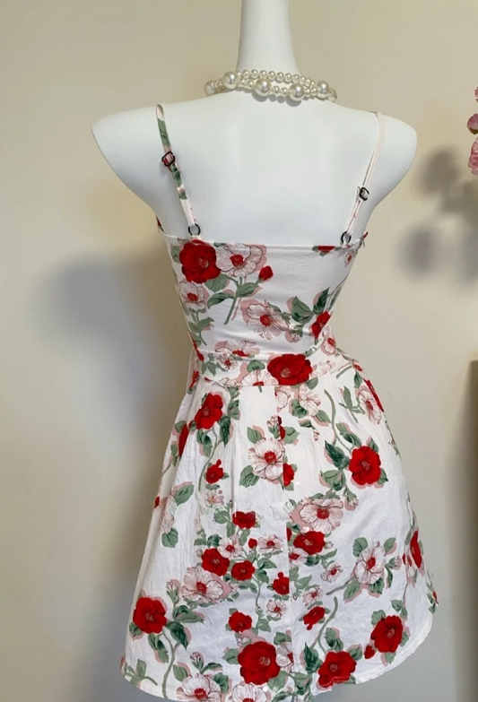 Vintage Spaghetti Straps A-Line Short Homecoming Dresses, Sleeveless Floral Birthday Dresses EW070