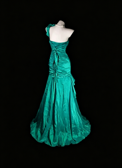 Chic Sheath Satin Long Evening Dress One-shoulder Turquoise Prom Dress EW07175