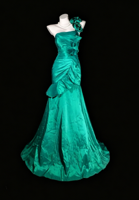 Chic Sheath Satin Long Evening Dress One-shoulder Turquoise Prom Dress EW07175