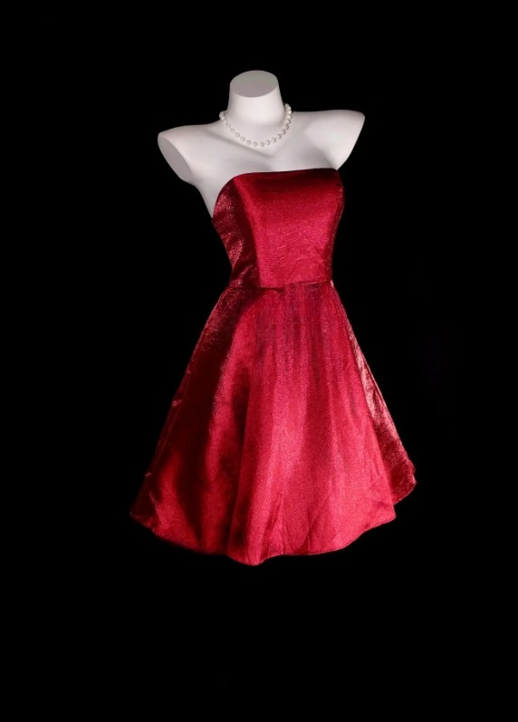 Cute A-Line Birthday Dress Strapless Satin Cocktail Party Dress Burgundy Short Prom Dress EW07190