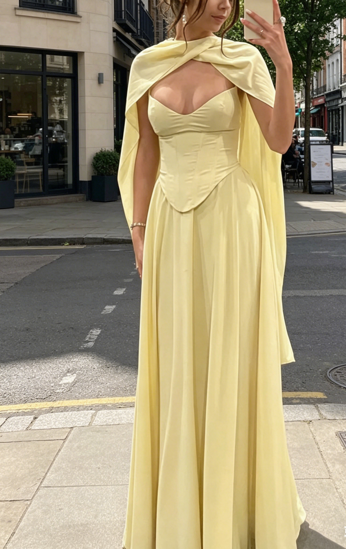 Elegant Yellow Wedding Guest Dress Spaghetti Straps Sheath Long Evening Dress Chiffon Formal Dress EW0722